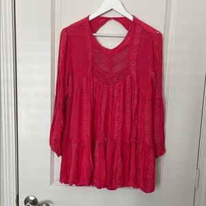 Free People Boho Top/Cover-Up—Deep Coral Pink